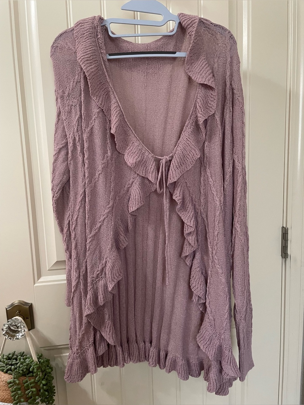 BloomChic Ruffled Open-Front Cardigan Sweater - Mauve Pink
